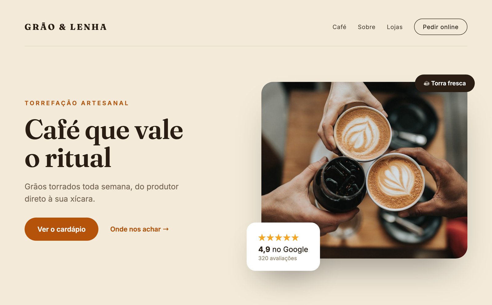 Site de cafeteria Grão & Lenha