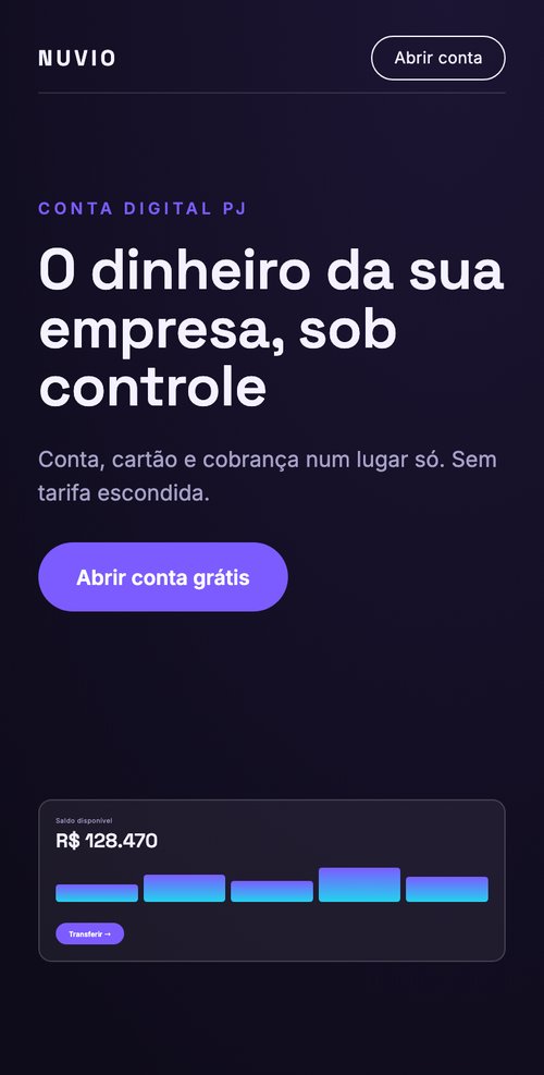 Site de fintech Nuvio no celular
